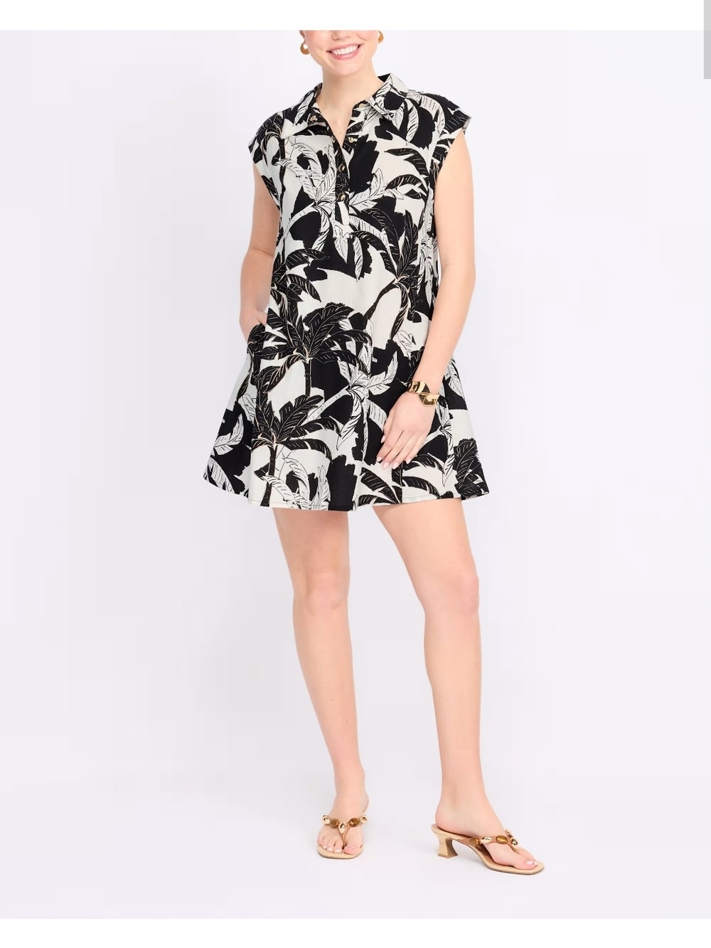 Maggy London Black and White Palm-Print Mini Dress